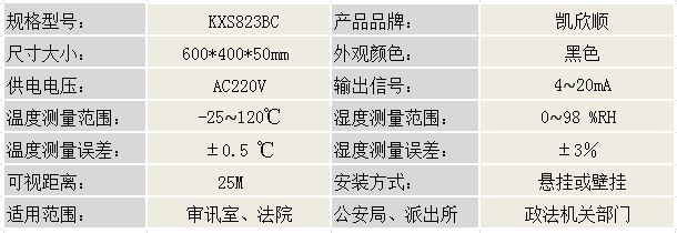 審訊溫濕度屏KXS840BC產(chǎn)品參數(shù)