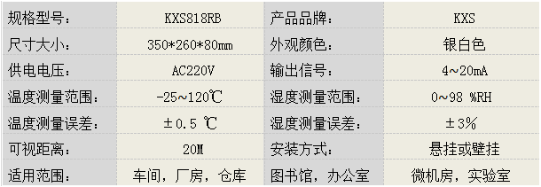 溫濕度記錄儀KXS818RB產(chǎn)品參數(shù)